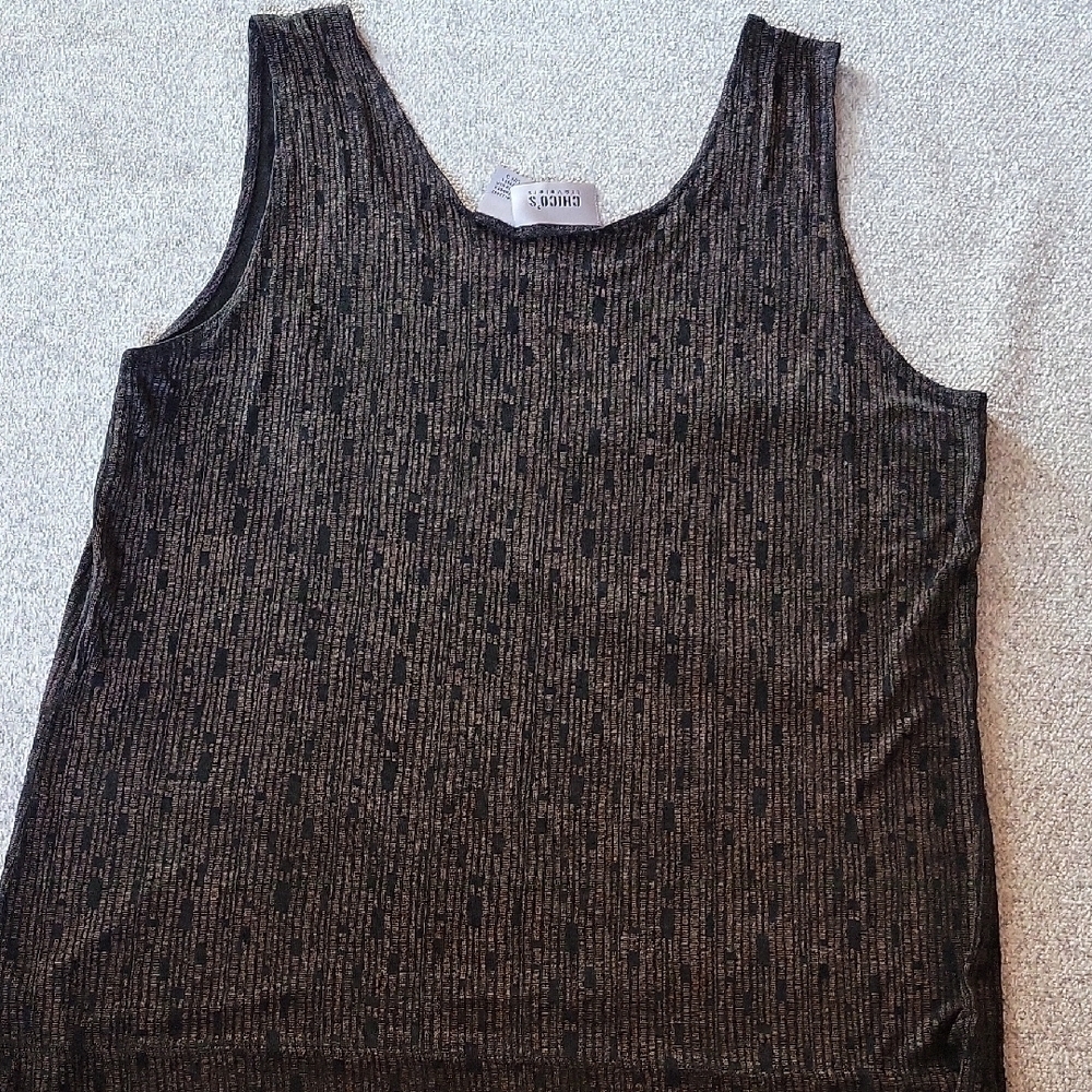 CHICOS Black Shimmery Tank Top Size 3 - Picture 2 of 6